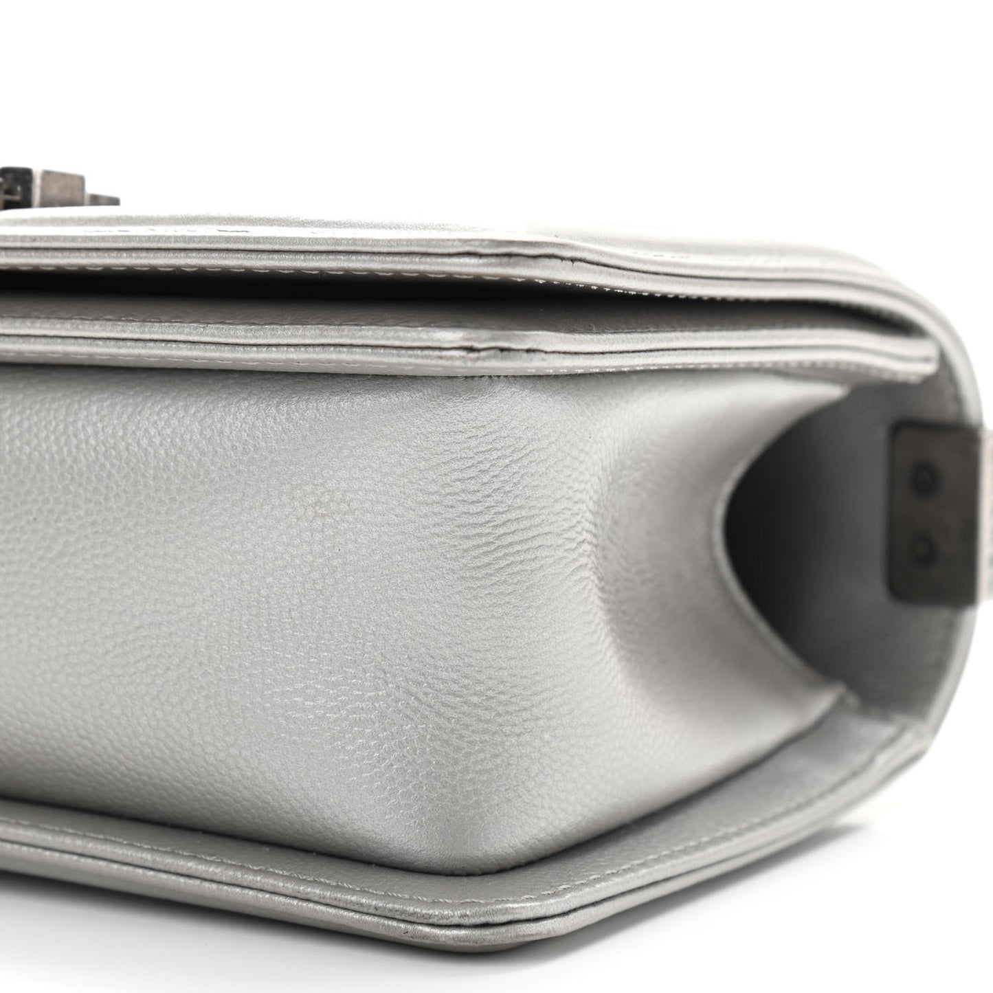 Metallic Caviar Chevron Quilted Small Boy Flap Silver