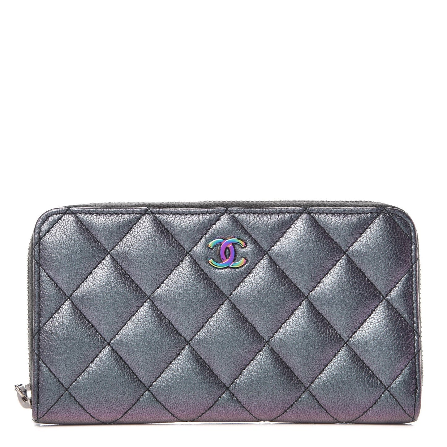 Iridescent Goatskin Quilted Small Zip Around Wallet Purple
