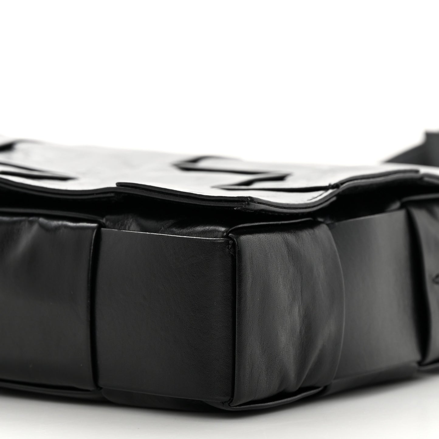 Paper Calfskin Maxi Intreccio Cassette Crossbody Bag Black