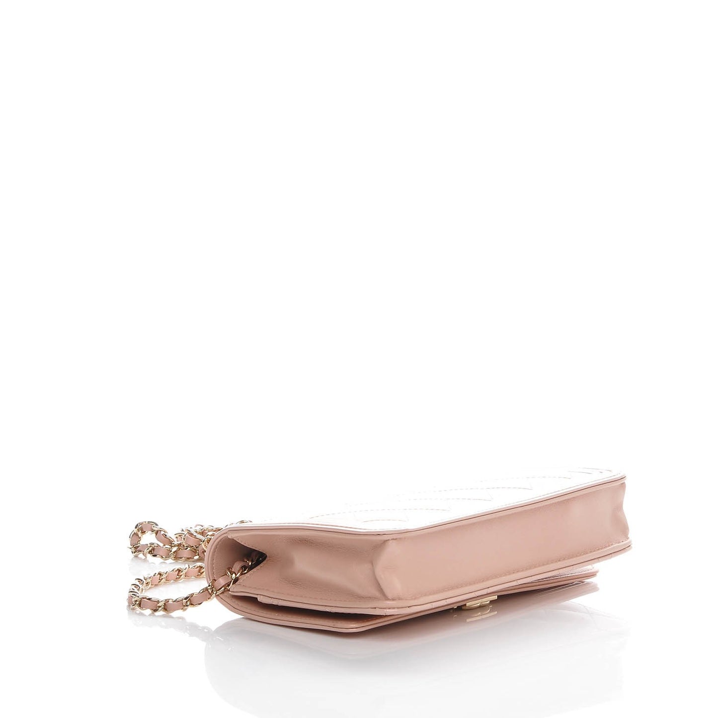 Iridescent Calfskin Quilted Boy Wallet On Chain WOC Light Pink