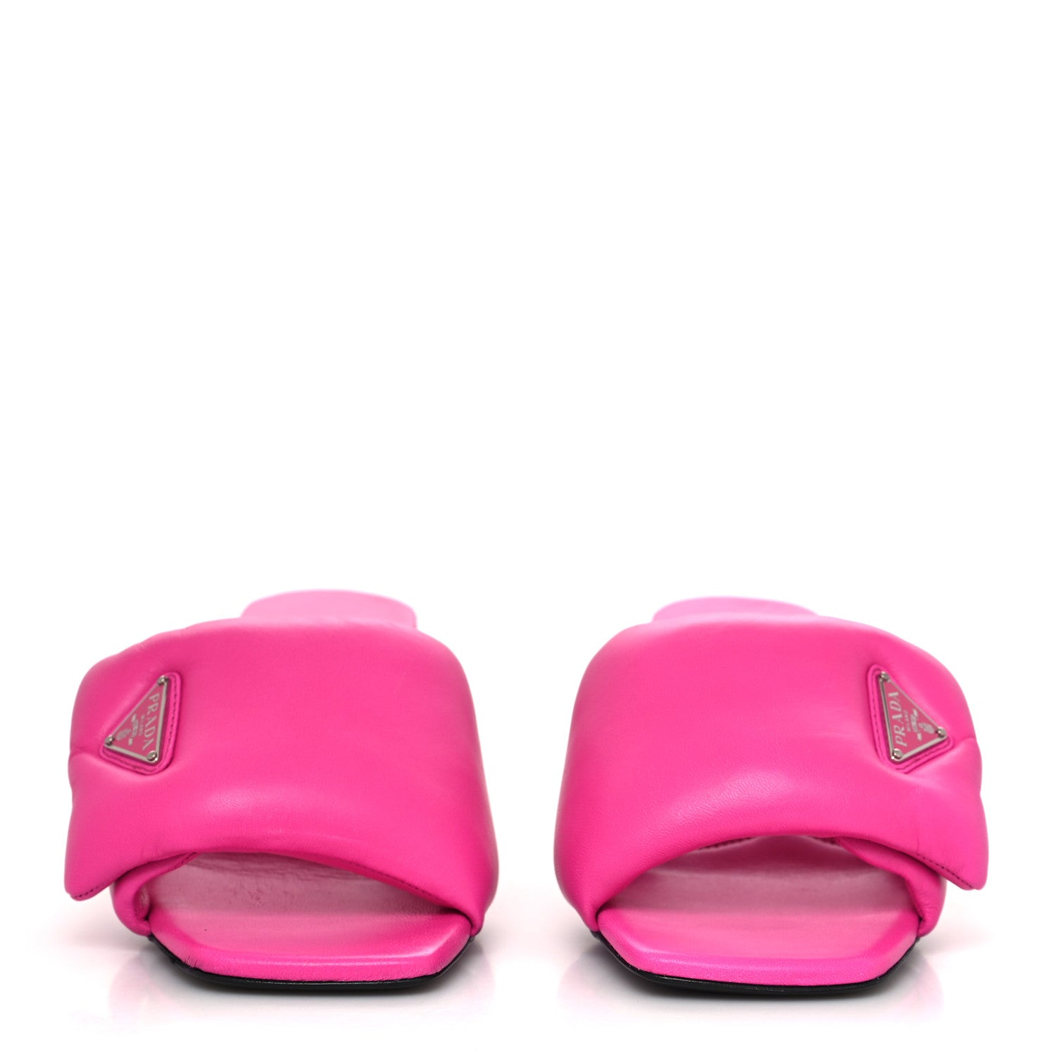 Prada Nappa Soft Padded Metal Triangle Logo 65mm Slide Sandals 38 Begonia Fluo 2 of 8