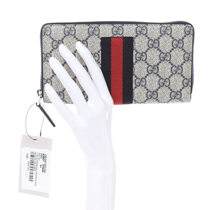 Gucci GG Supreme Monogram Web Zip Around Wallet Beige Blue 2 of 9