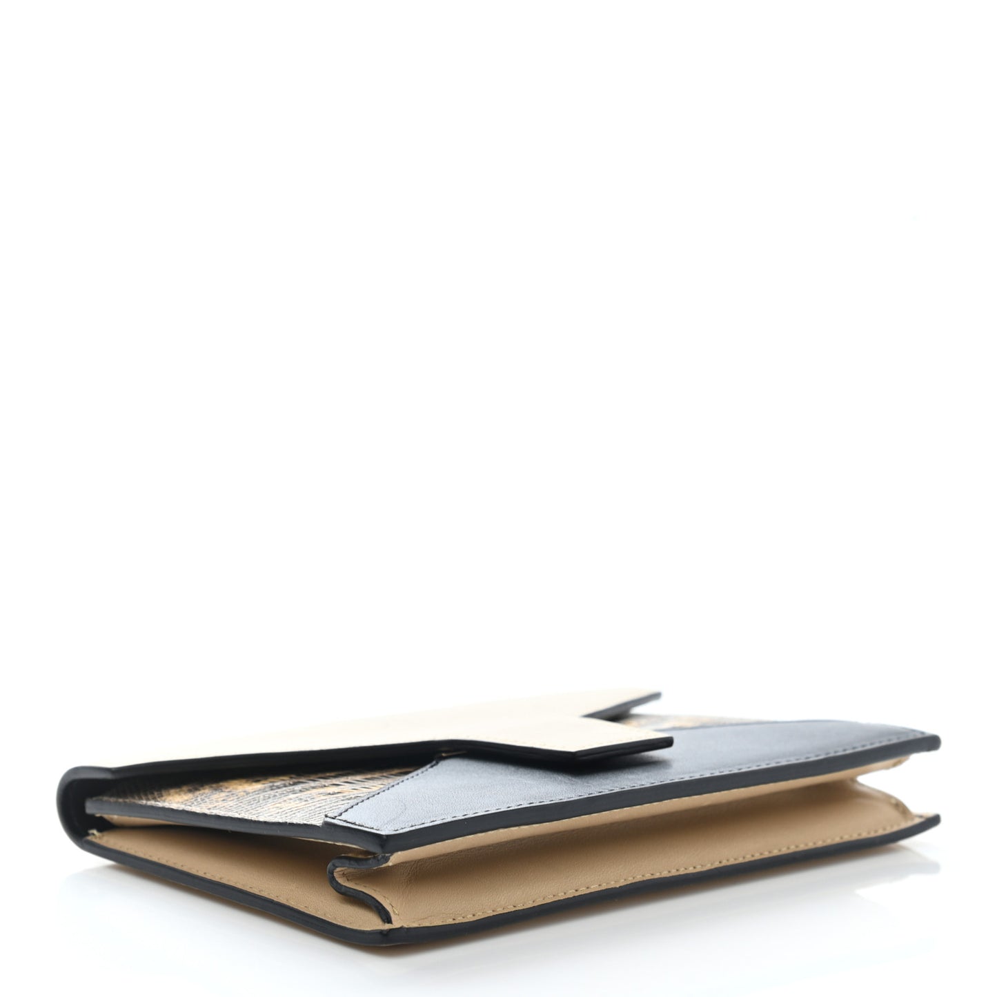 Calfskin Lizard Diamond Compact Multifunction Wallet Beige Black
