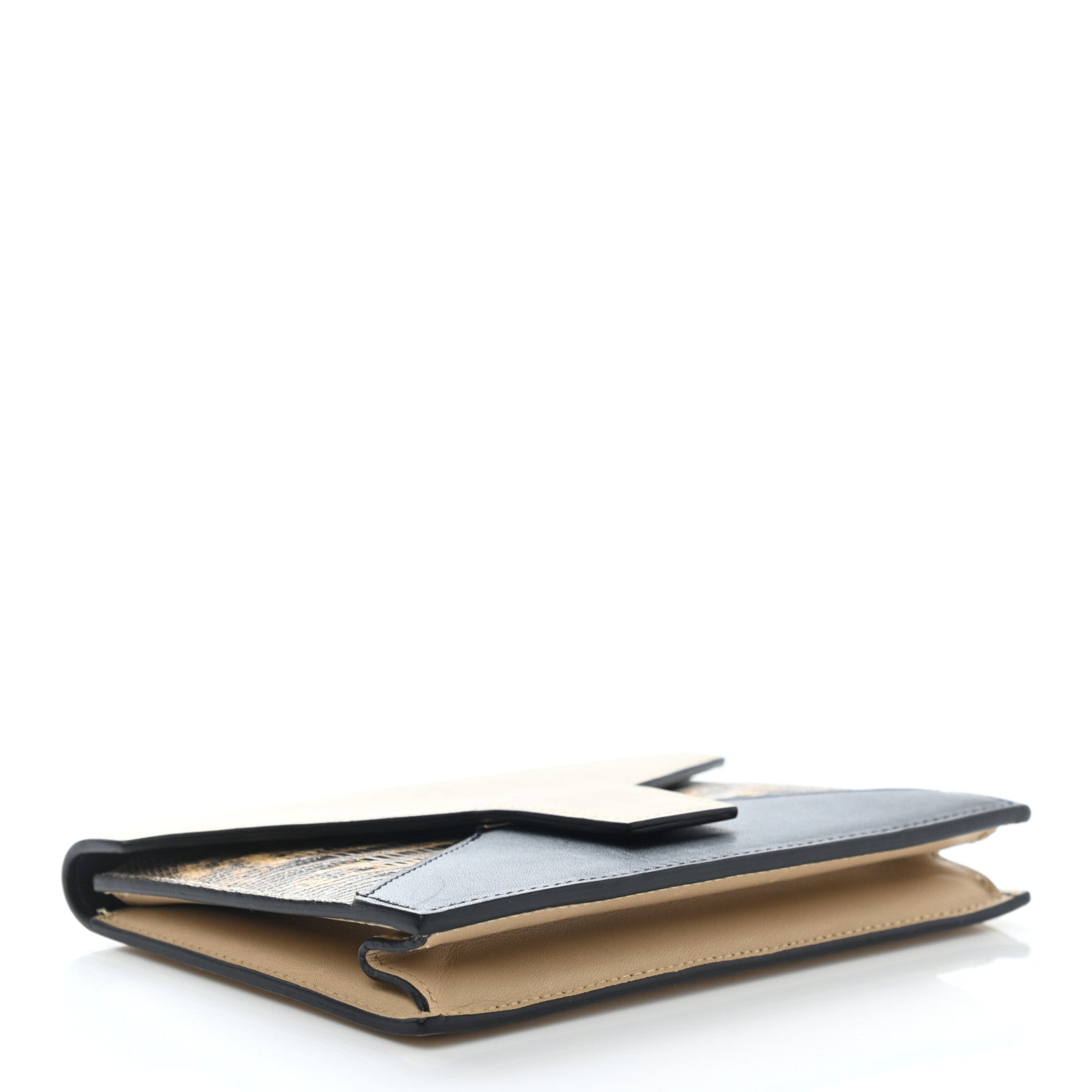Celine Calfskin Lizard Diamond Compact Multifunction Wallet Beige Black 4 of 14