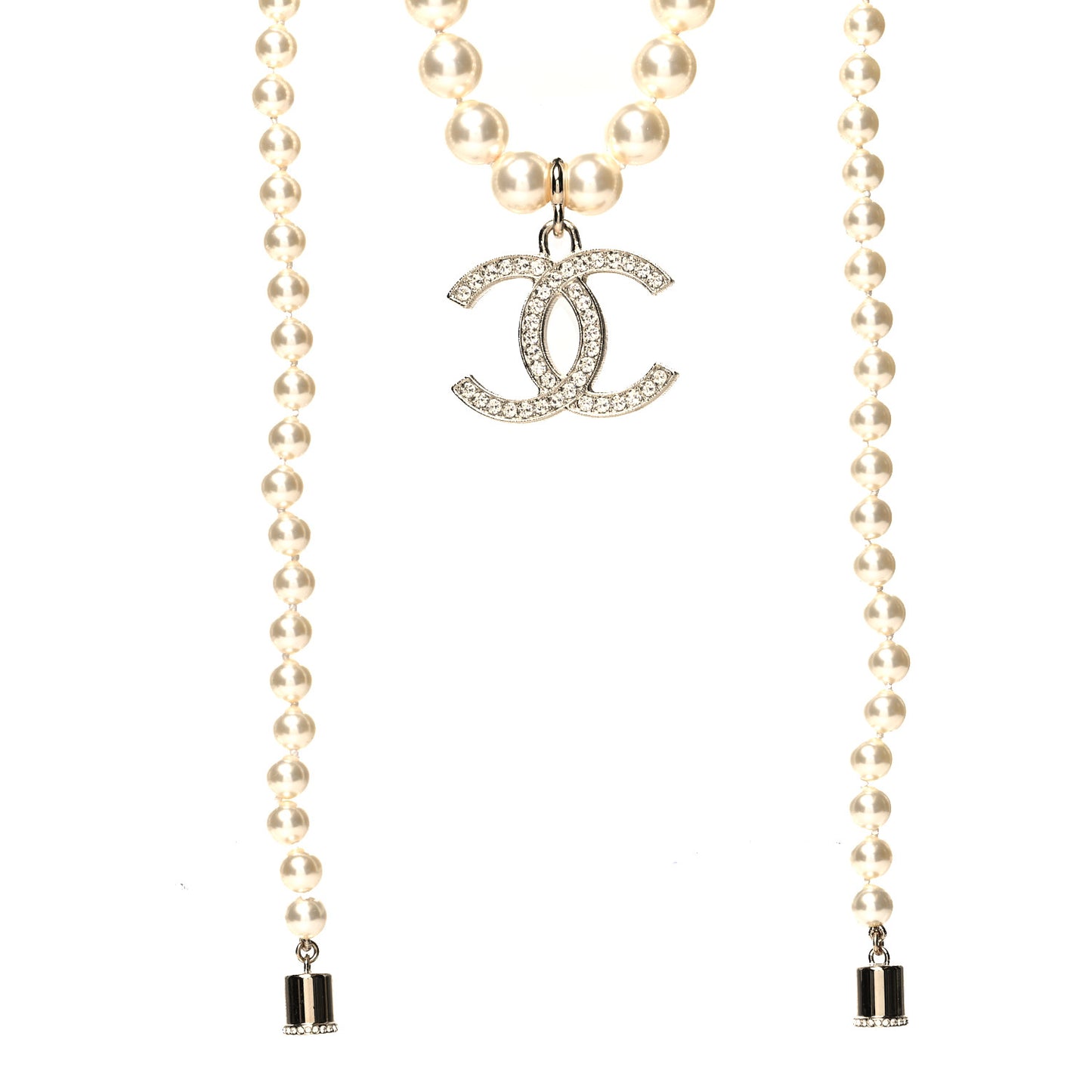 Pearl Crystal CC Airpods Necklace Gold