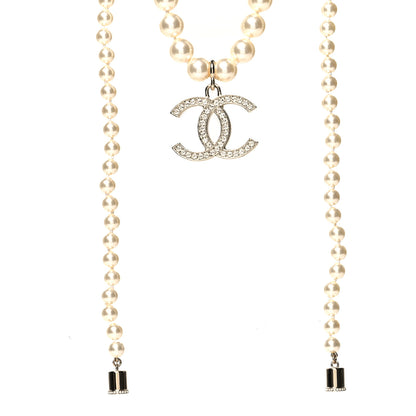 Chanel Pearl Crystal CC Airpods Necklace Gold 1 of 5