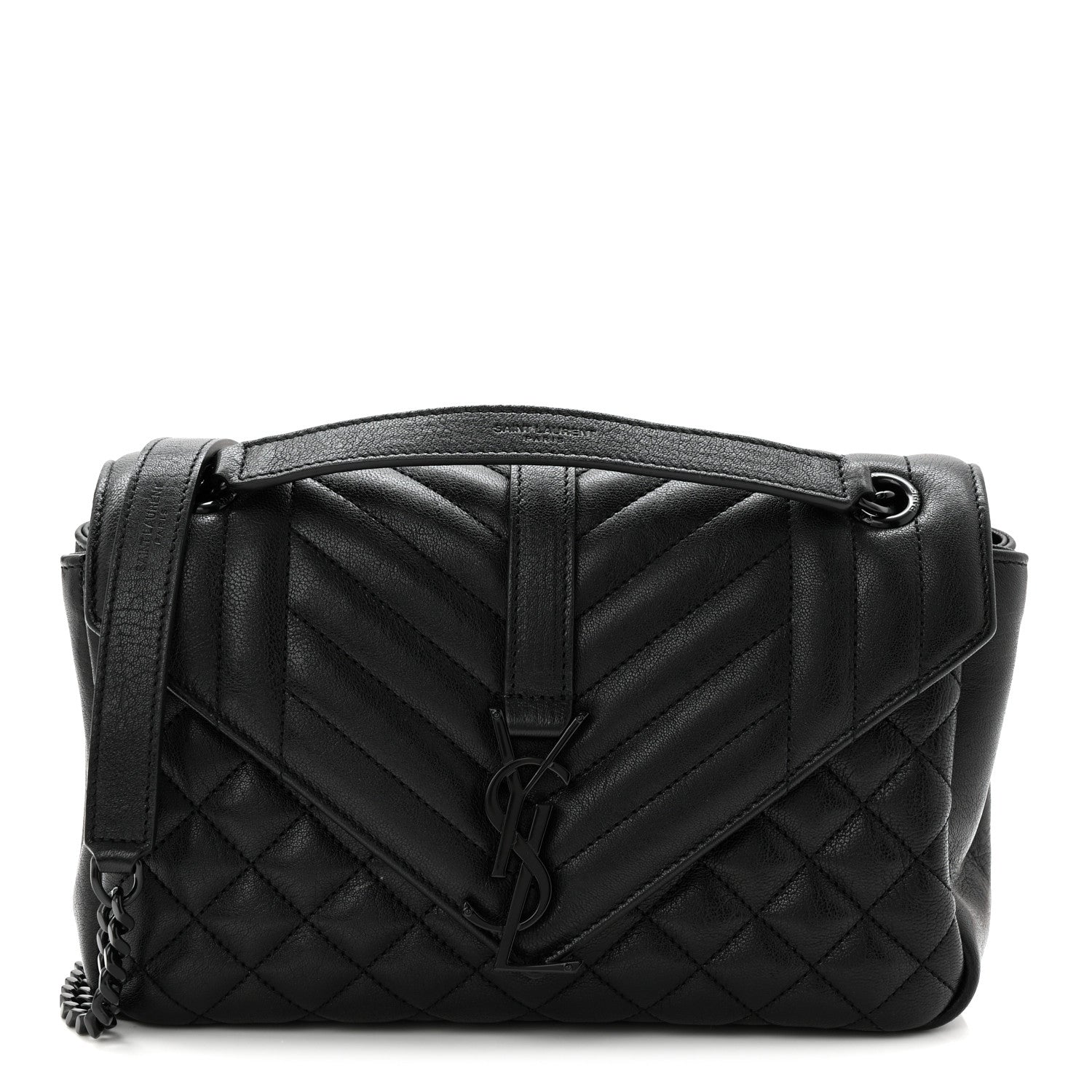 Saint Laurent Sheepskin Mixed Matelasse Triquilt Medium Monogram Monochrome College Bag Black 1 of 11