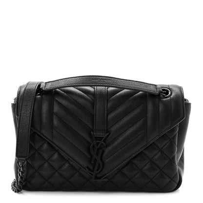 Saint Laurent Sheepskin Mixed Matelasse Triquilt Medium Monogram Monochrome College Bag Black 1 of 11