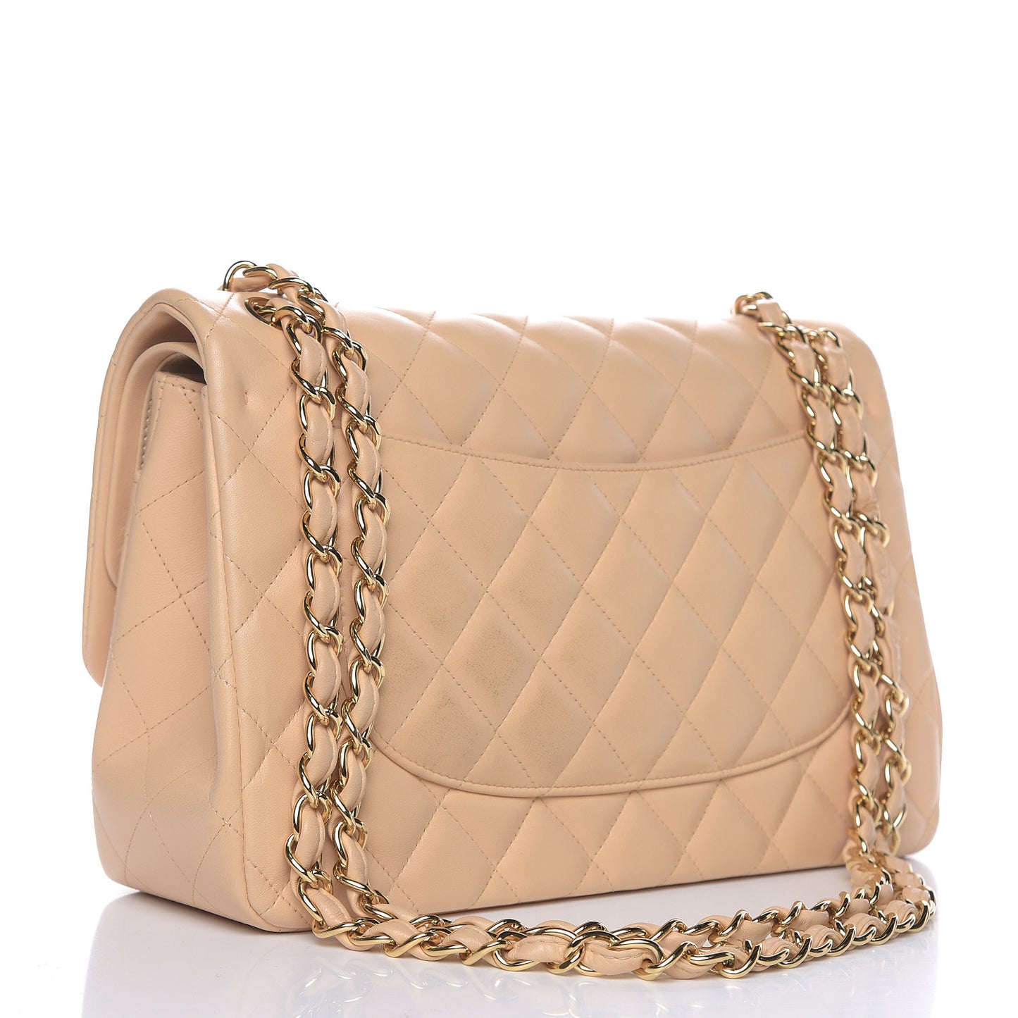 Lambskin Quilted Jumbo Double Flap Beige Clair