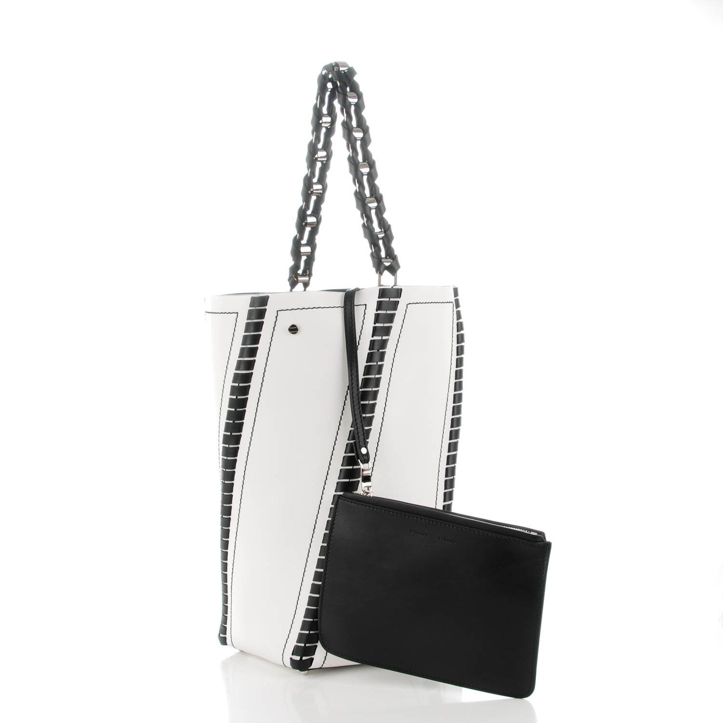 Smooth Calfskin Large Hex Bucket Bag White Black