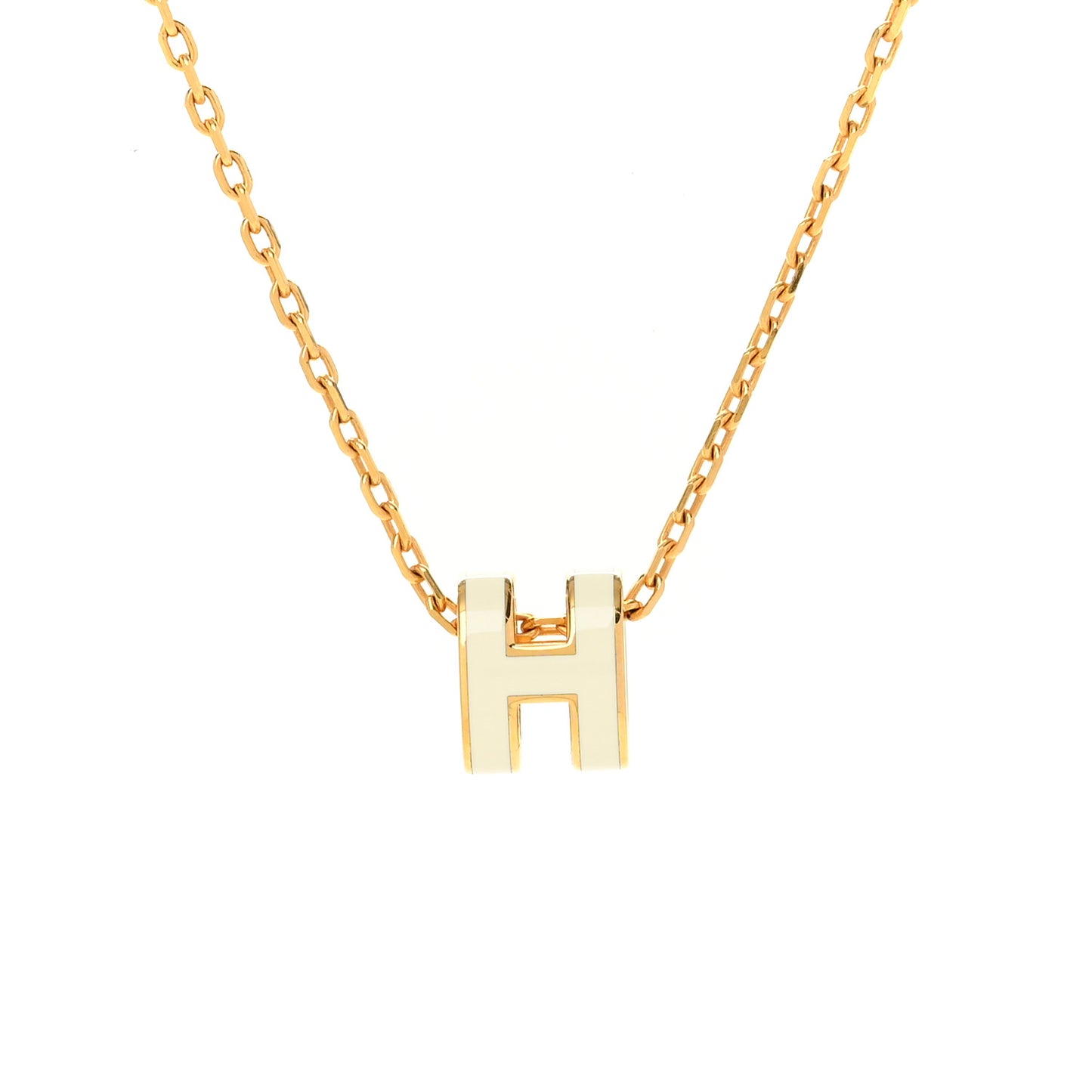 Lacquered Gold Mini Pop H Pendant Necklace White