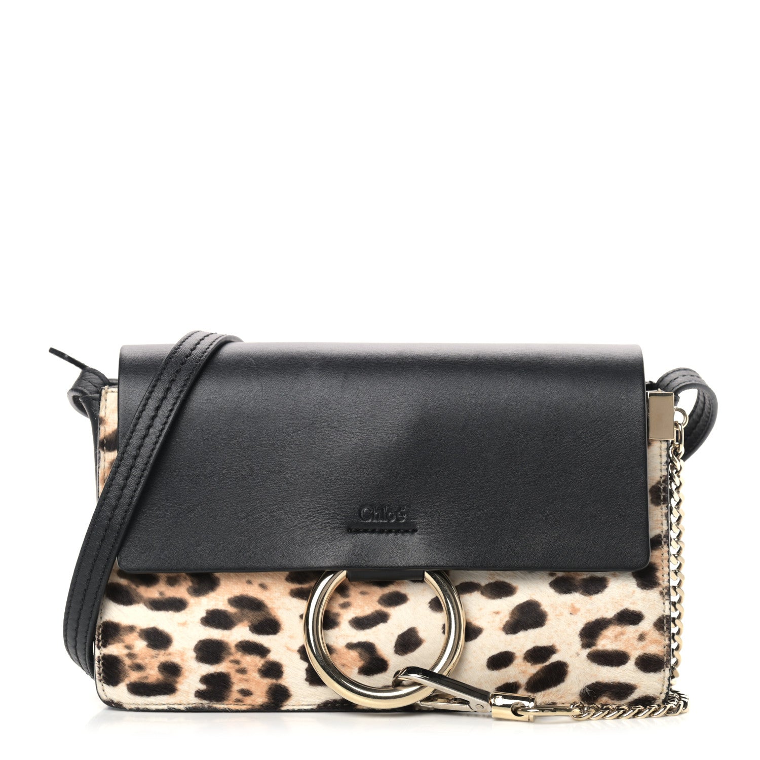 Chloe Calfskin Pony Hair Leopard Print Small Faye Shoulder Bag Abstract White 1 of 11