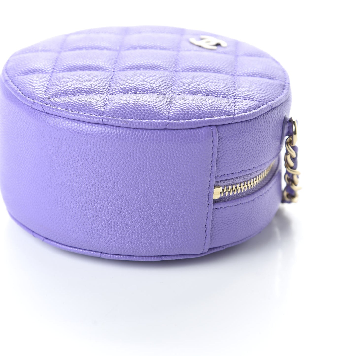 Caviar Quilted Round Clutch With Chain Purple