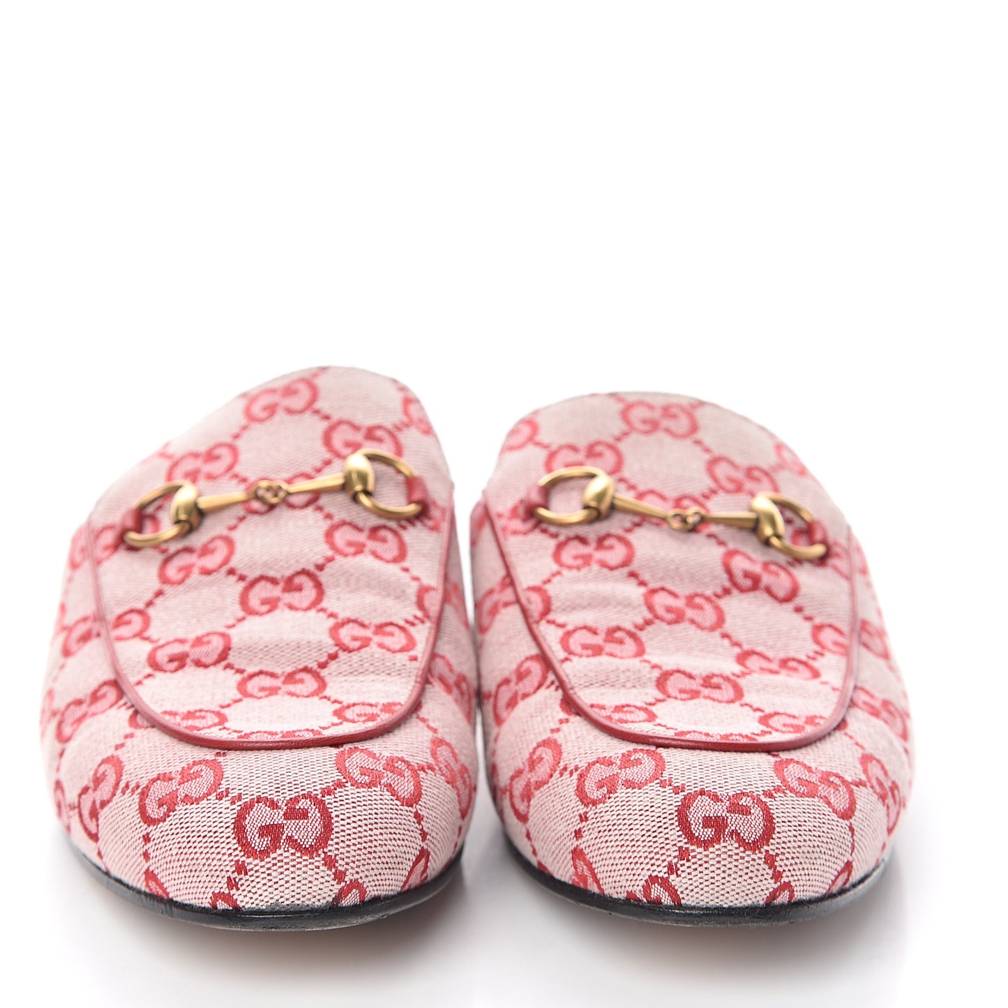 Canvas GG Monogram Horsebit Womens Princetown Slippers 39.5 Gardenia Hibiscus Red