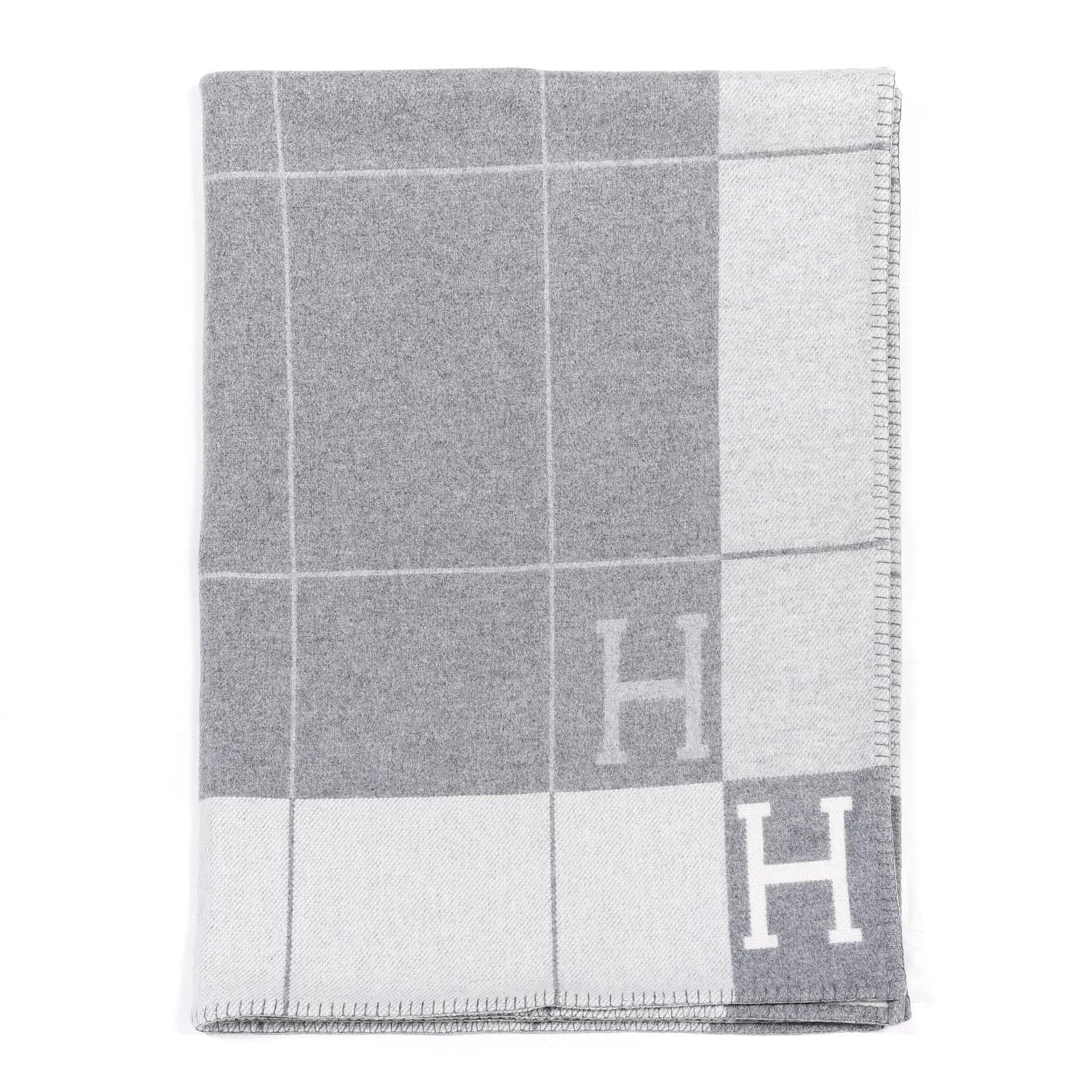 Hermes Wool Cashmere Avalon III Blanket Ecru Gris Clair 1 of 4