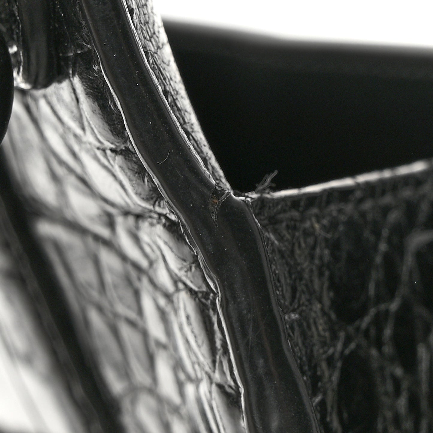 Shiny Calfskin Monochrome Crocodile Embossed Small Hourglass Top Handle Bag Black