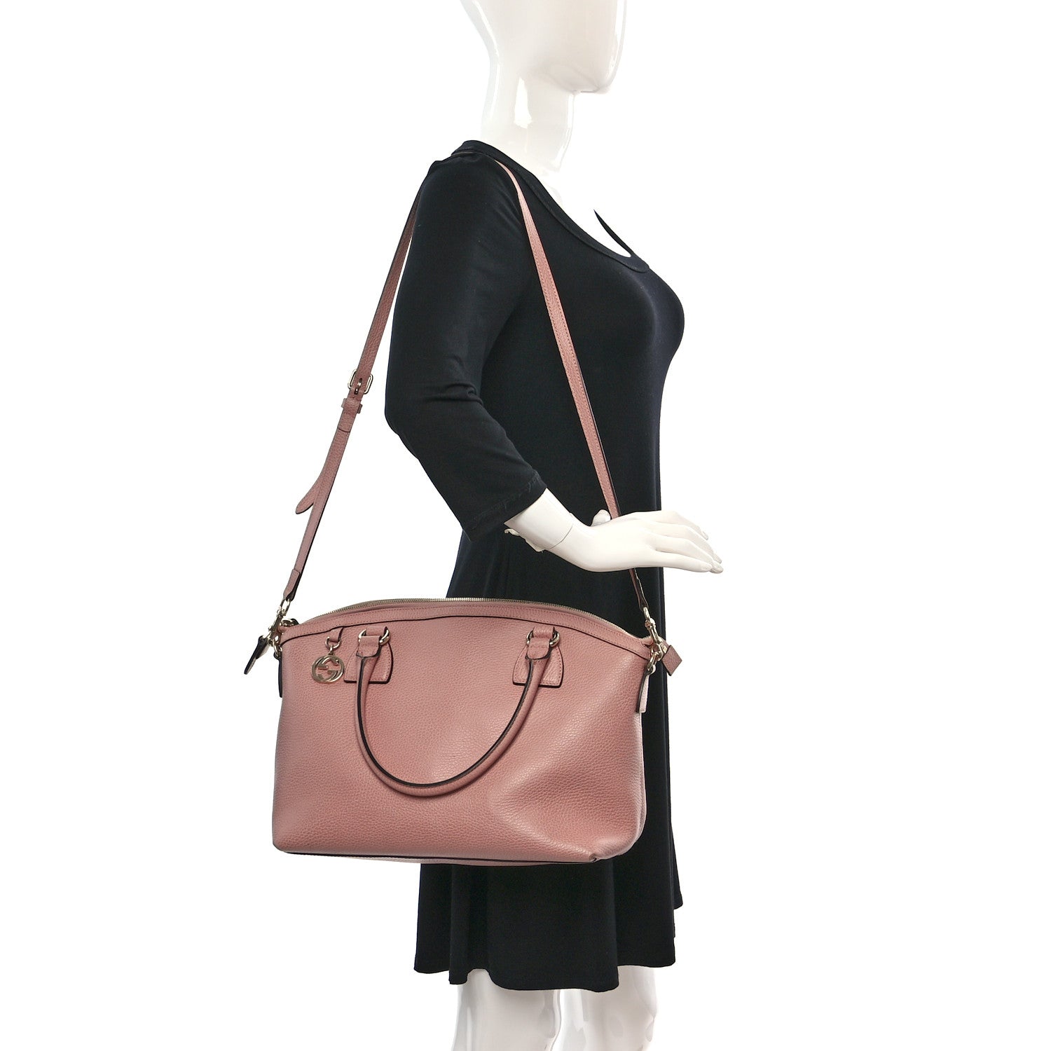 Gucci Dollar Calfskin Large GG Charm Dome Satchel Tote Soft Pink 2 of 12