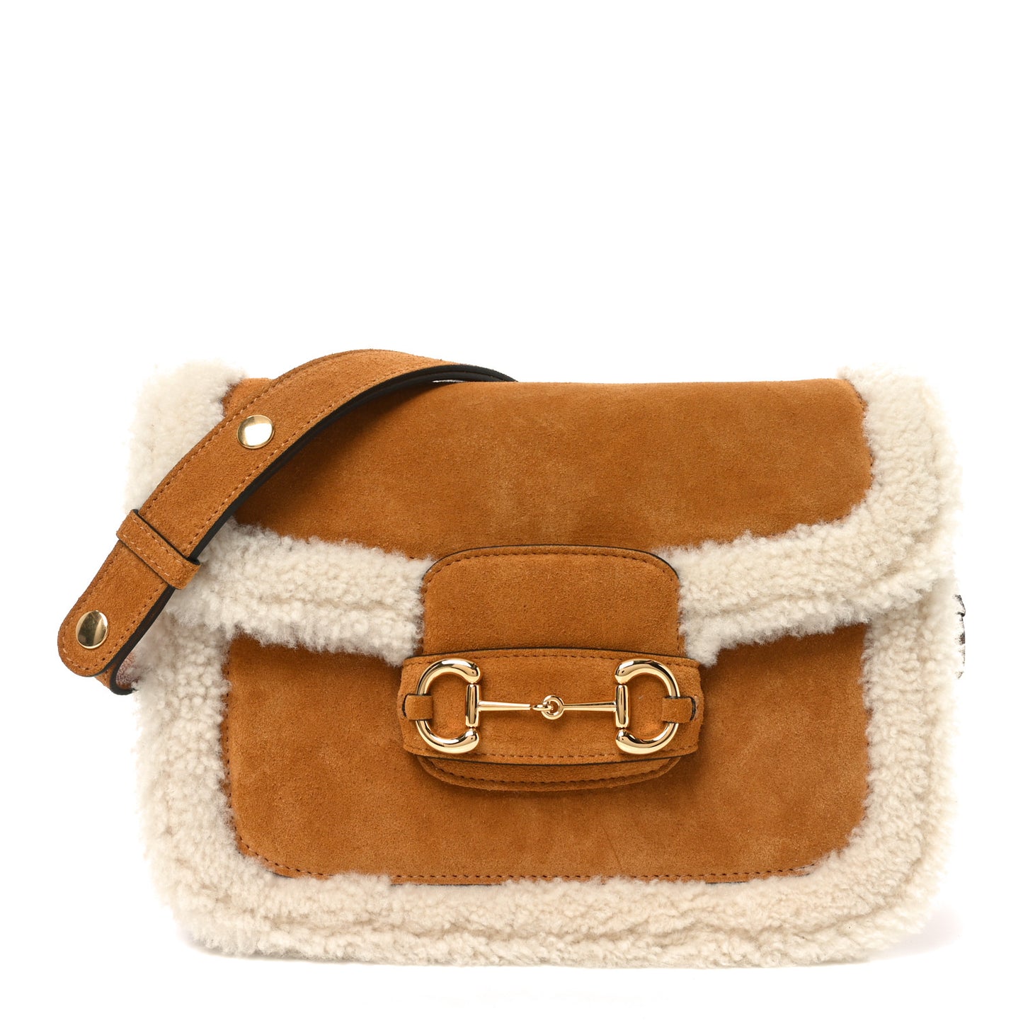 Suede Shearling Horsebit 1955 Shoulder Bag Brown