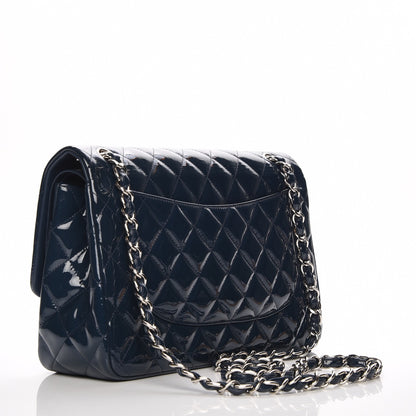 Chanel Patent Quilted Jumbo Double Flap Navy Blue 3 of 7