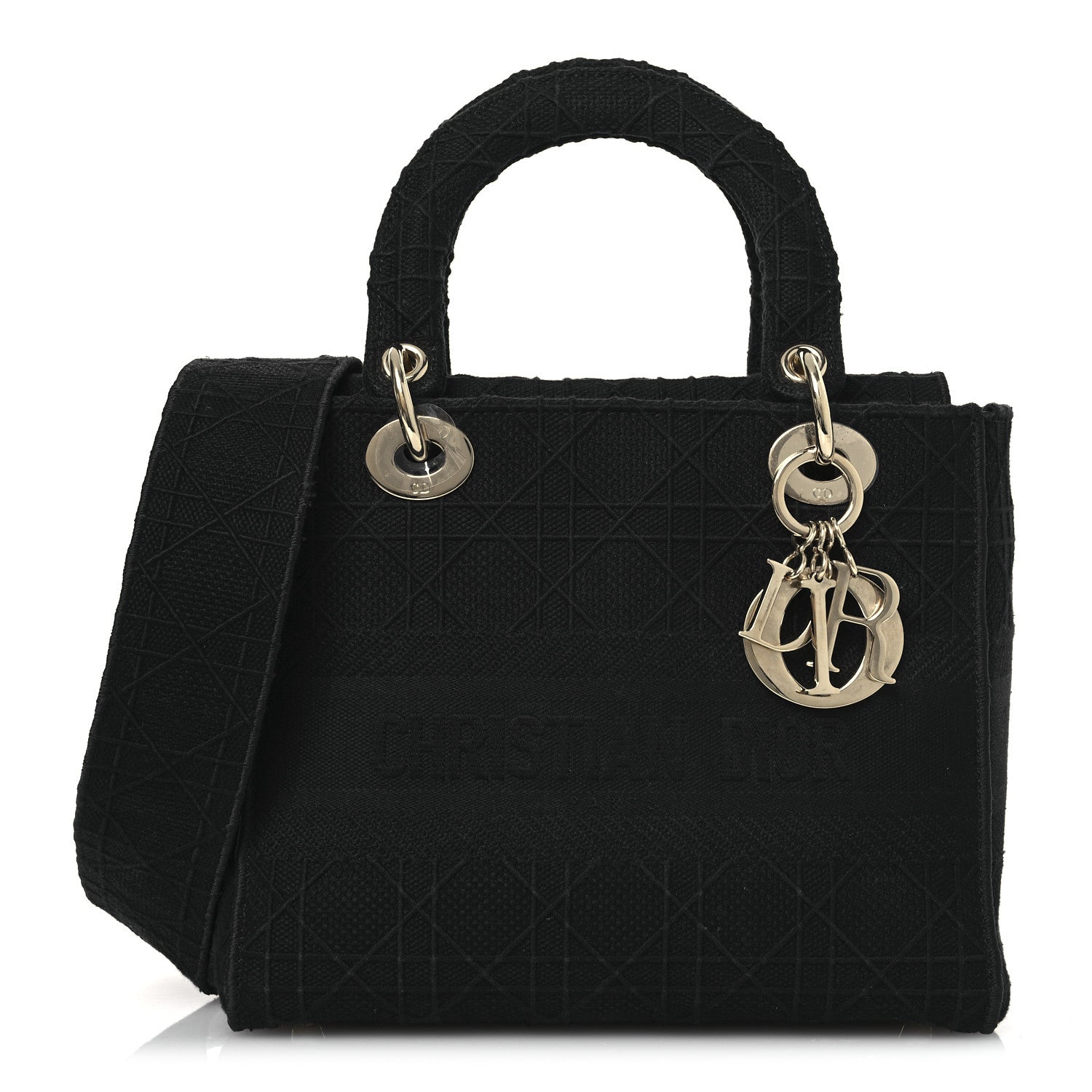 Christian Dior Canvas Embroidered Cannage Medium Lady D-Lite Black 1 of 12