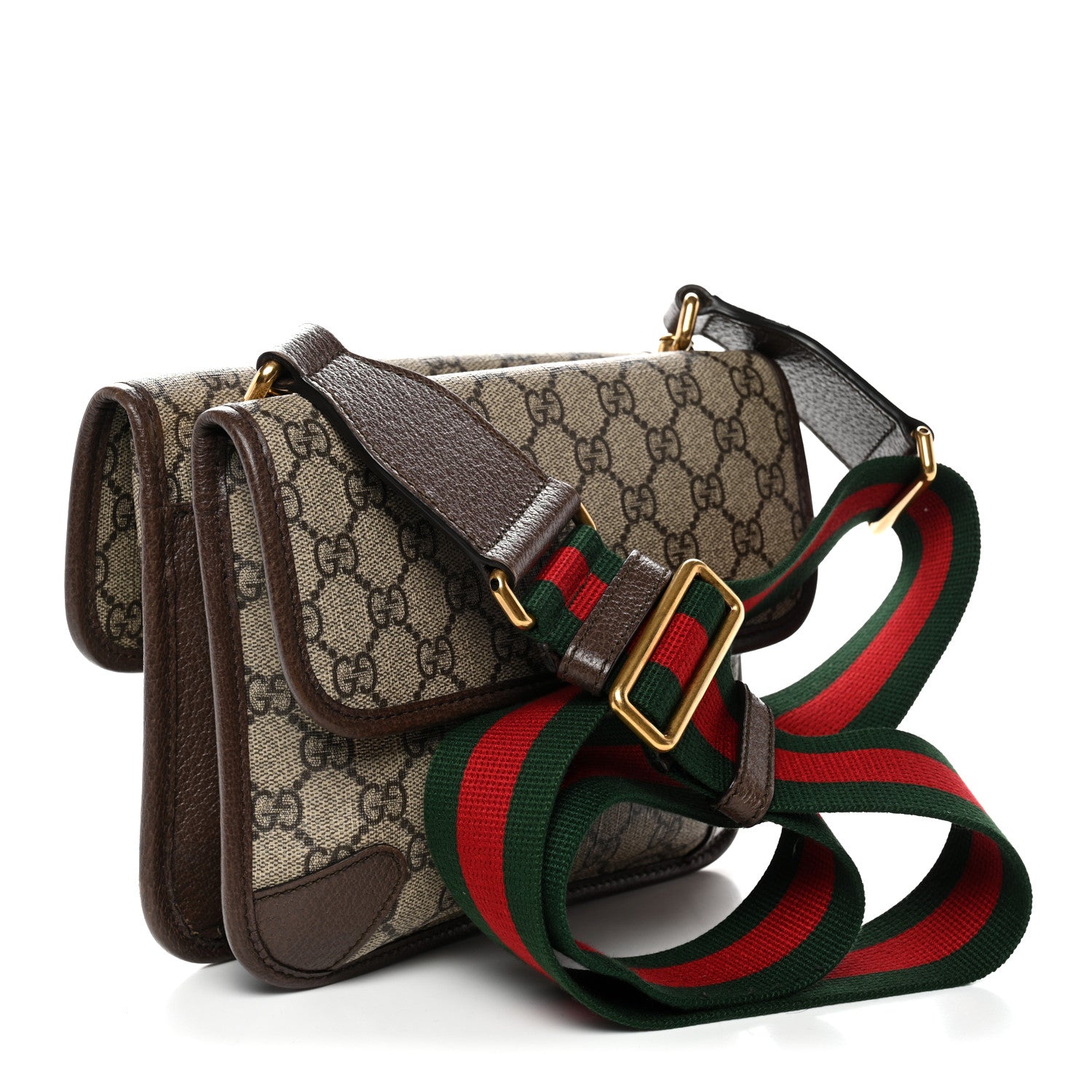Gucci GG Supreme Monogram Web Small Neo Vintage Double Flap Messenger Bag Beige New Acero 3 of 16
