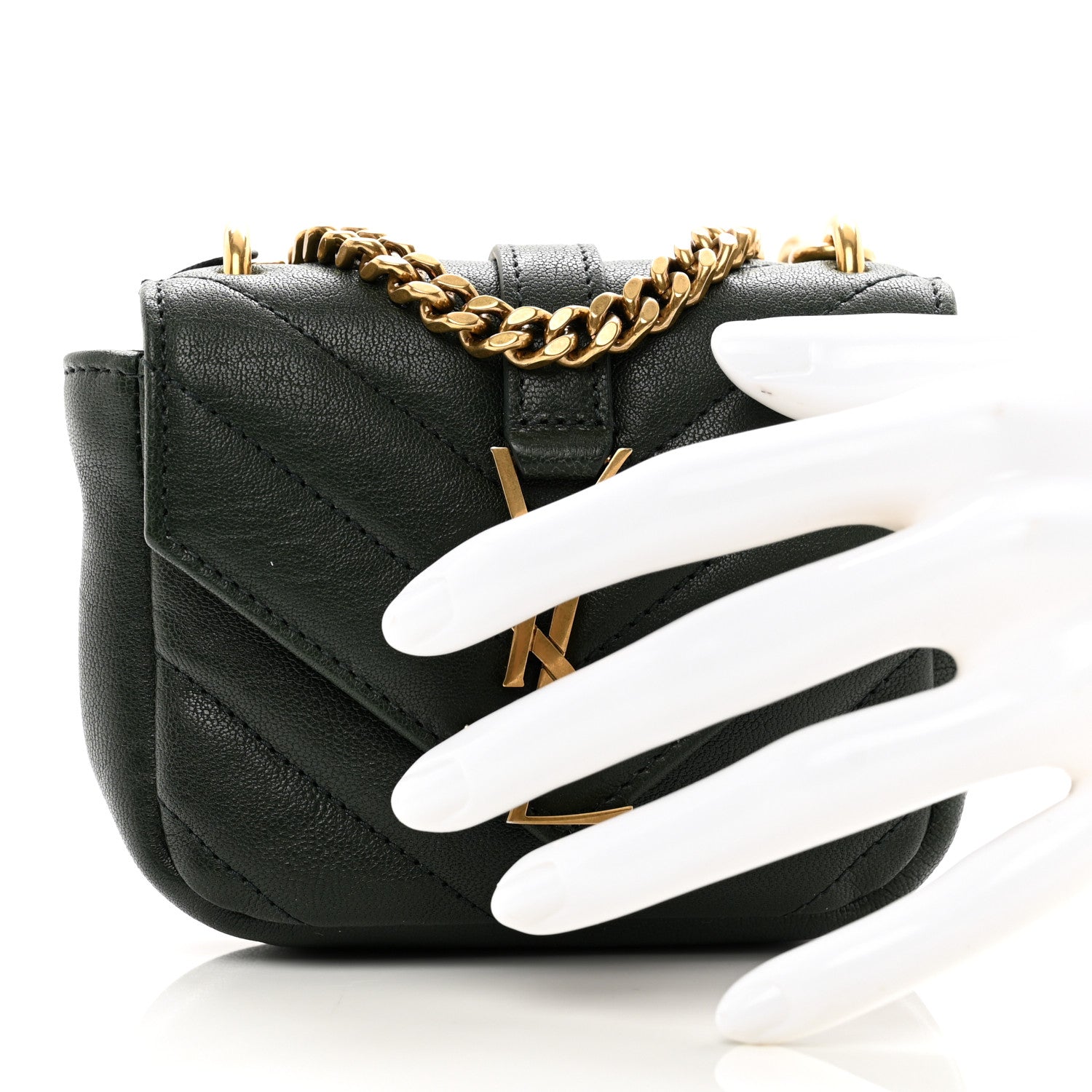 Saint Laurent Sheepskin Matelasse Chevron Monogram Mini College Bag New Vert Fonce 2 of 7