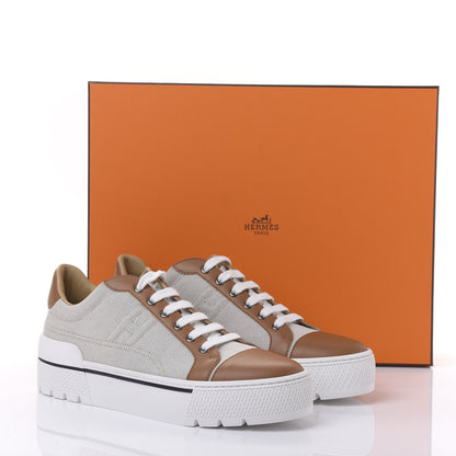 Hermes Canvas Calfskin Womens Voltage Sneakers 41 Prunoir Naturel 10 of 10