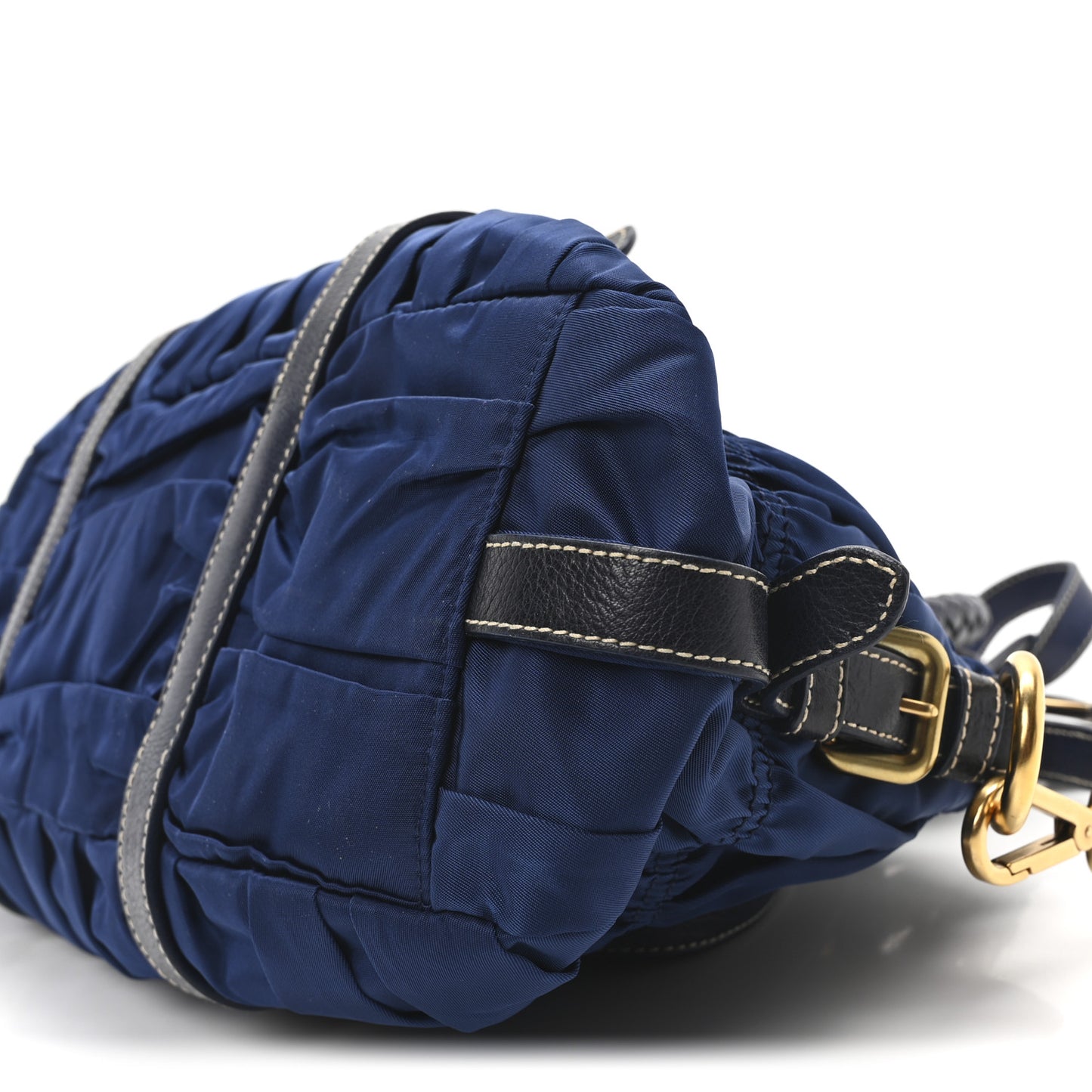 Tessuto Nylon Gaufre Shopping Satchel Bluette