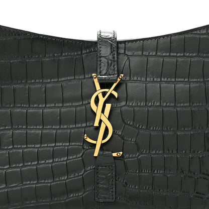 Saint Laurent Calfskin Crocodile Embossed LE 5 A 7 Hobo Vert Fonce 8 of 13