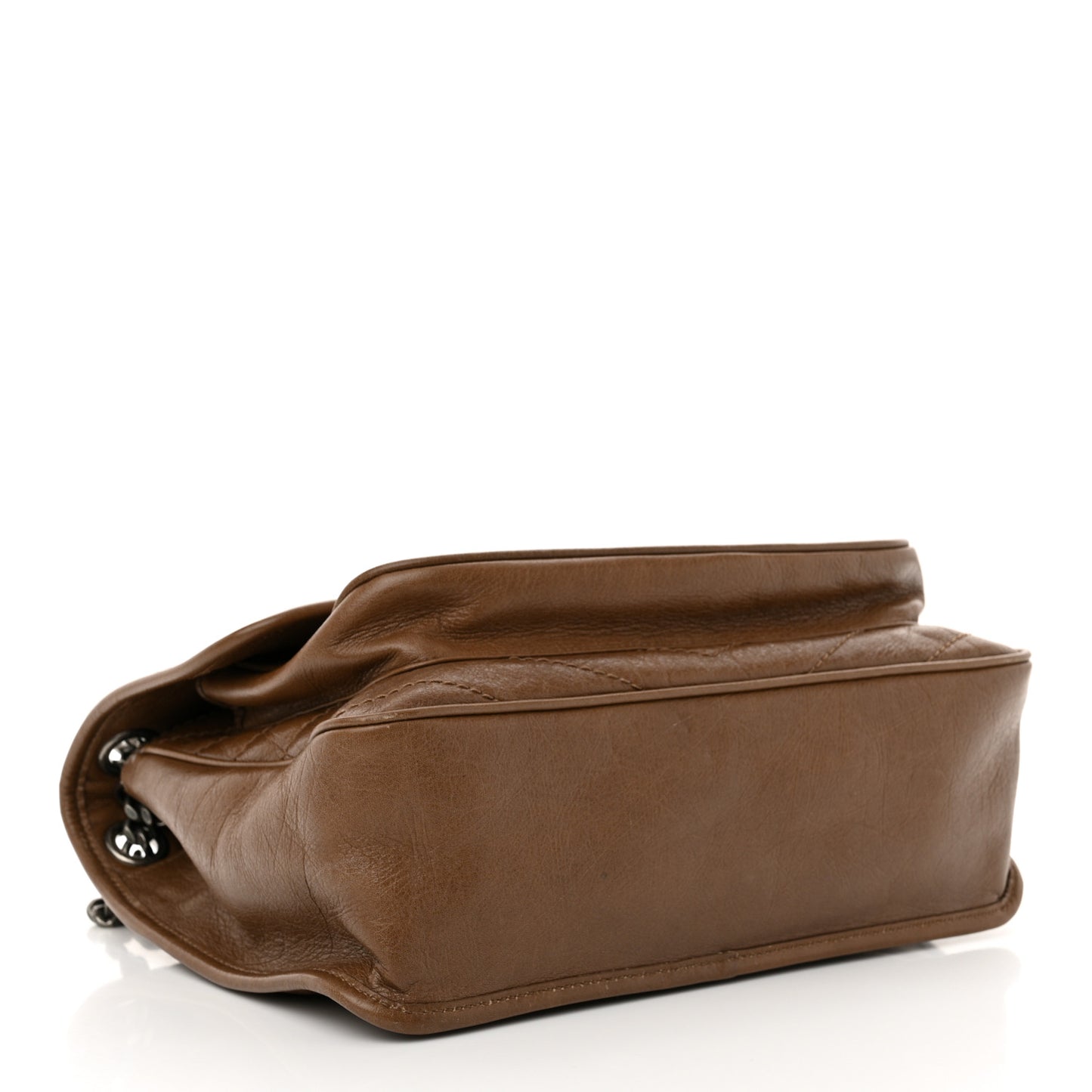 Crinkled Calfskin Matelasse Monogram Medium Niki Chain Satchel Tan Brown