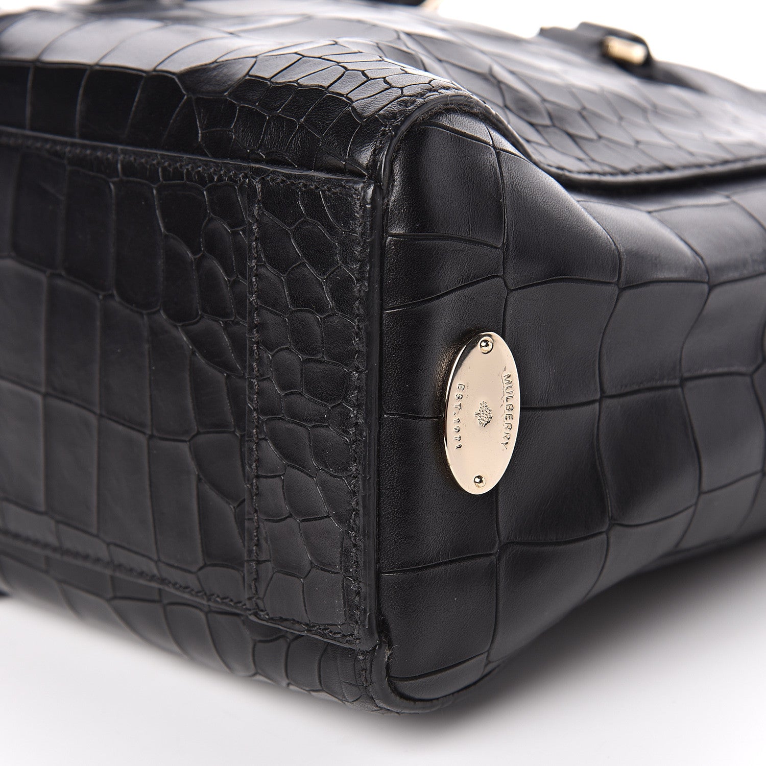 Mulberry Calfskin Crocodile Embossed Small Roxette Black 6 of 11