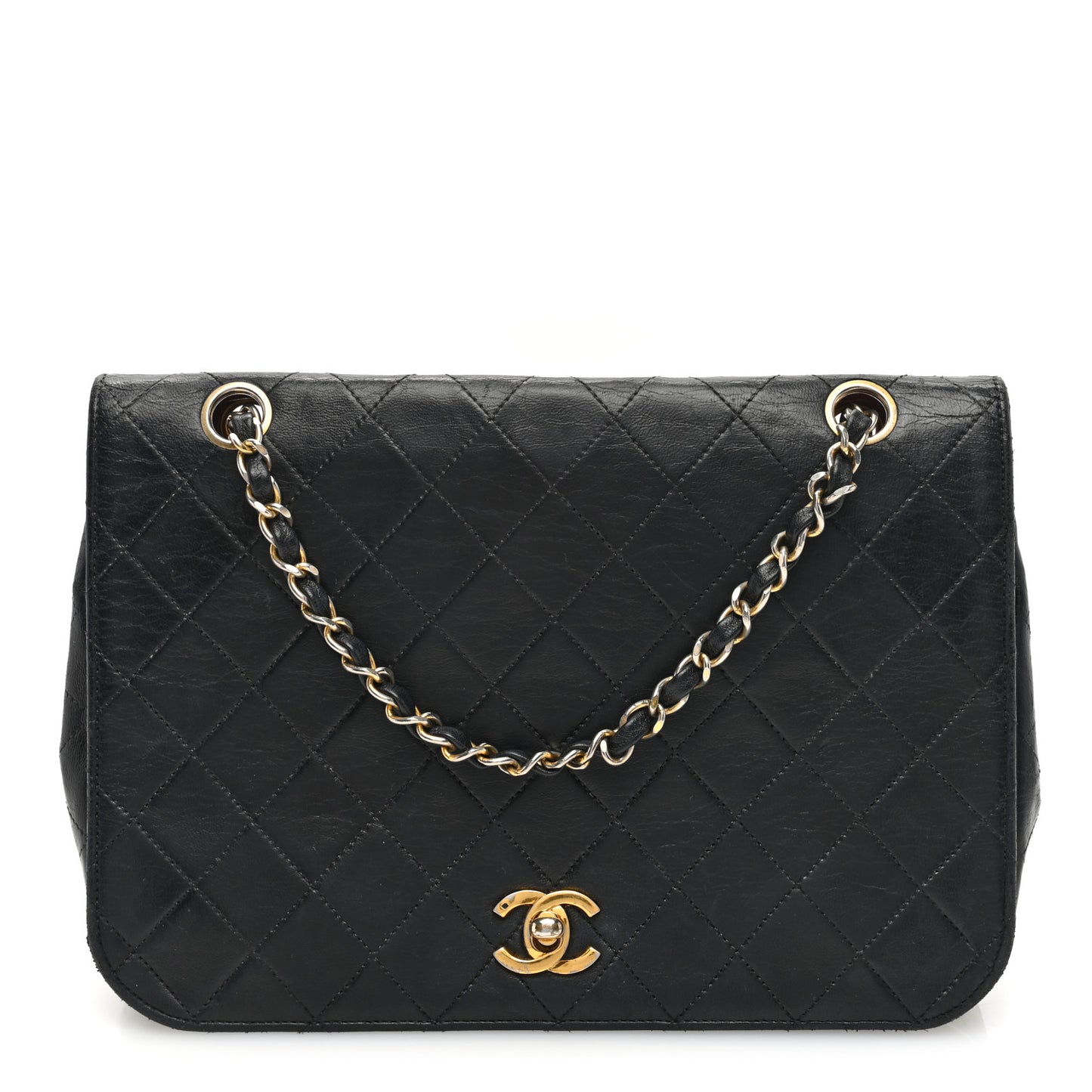 Lambskin Quilted Medium Double Pocket Flap Black