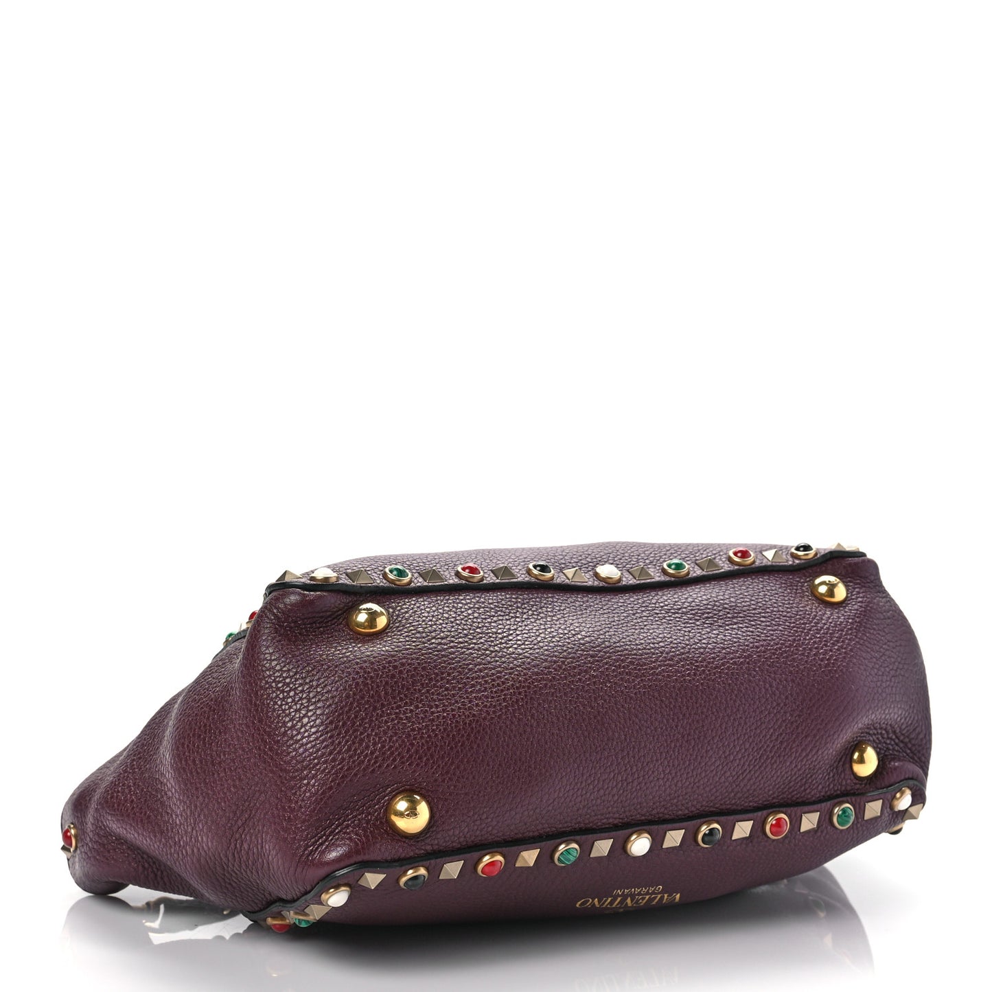 Grained Calfskin Small Rockstud Rolling Tote Rubin