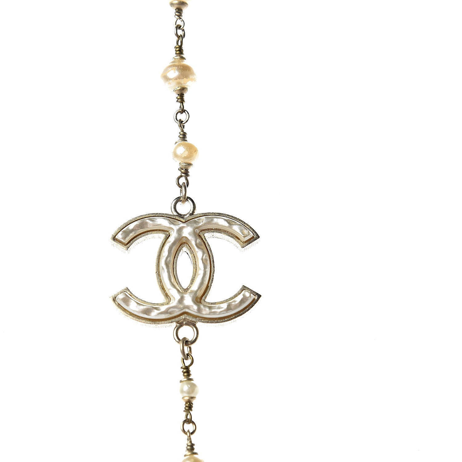 Chanel Graduated Pearl Crystal CC Long Necklace Gold 4 of 5