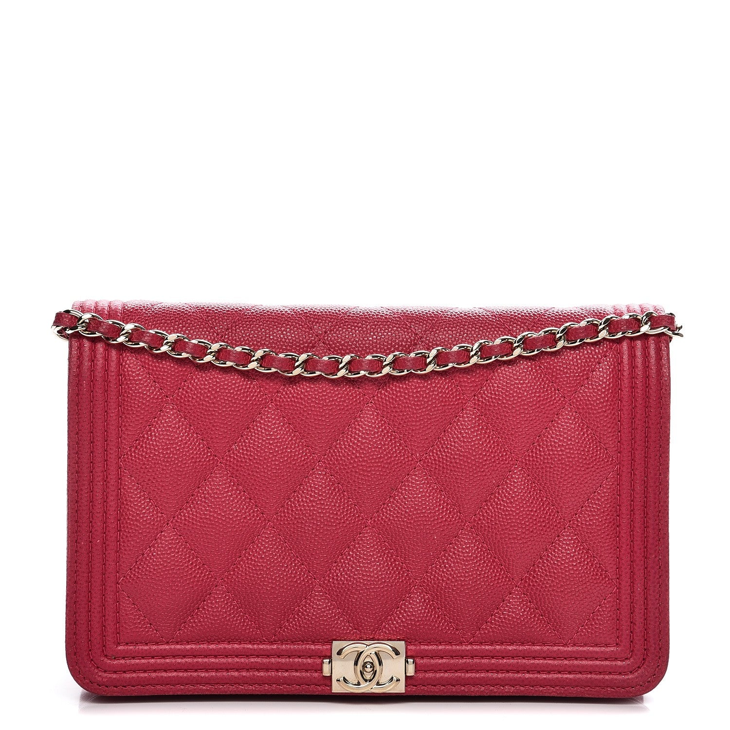 Chanel Caviar Quilted Boy Wallet On Chain WOC Fuchsia 1 of 14