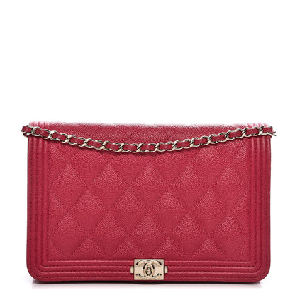 Chanel Caviar Quilted Boy Wallet On Chain WOC Fuchsia 1 of 14
