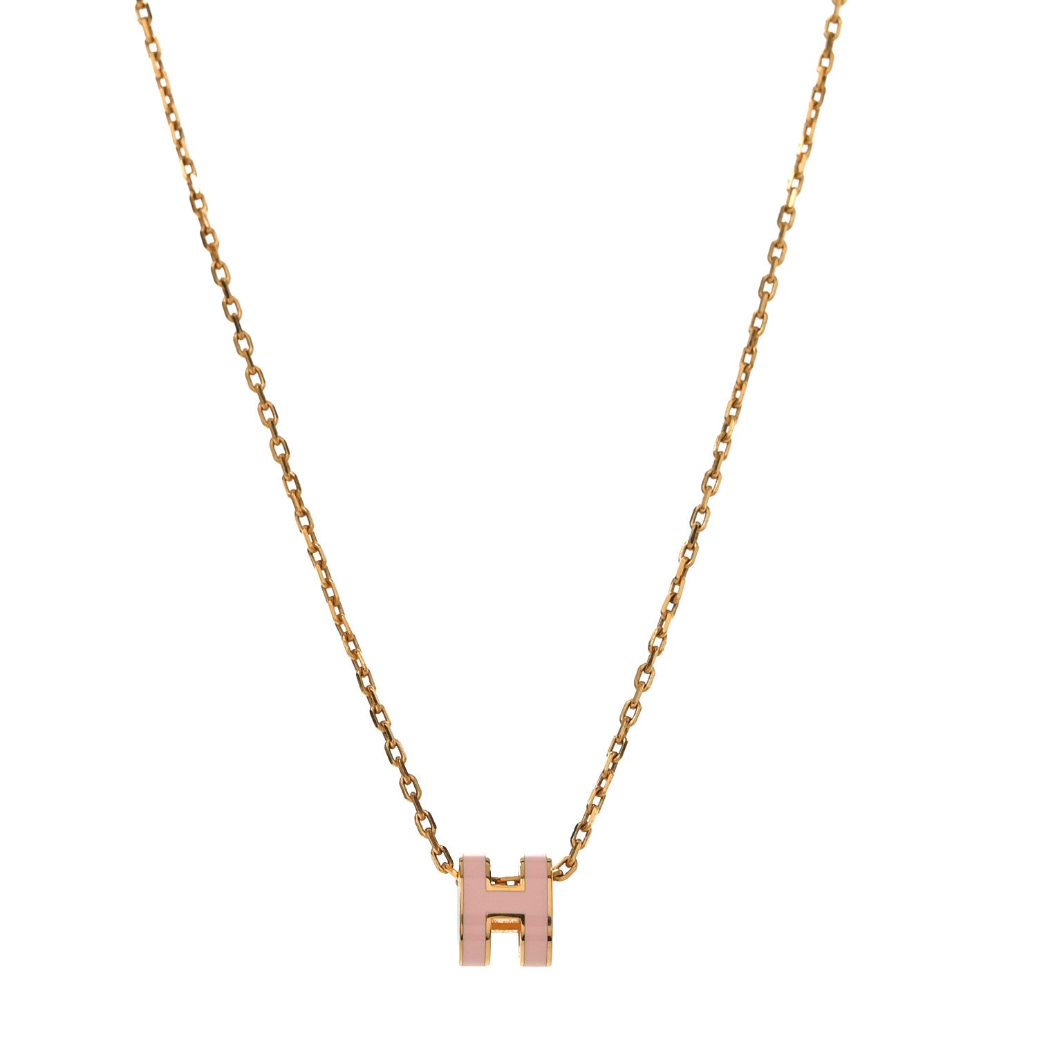 Hermes Lacquered Rose Gold Mini Pop H Pendant Necklace Rose Dragee 1 of 4