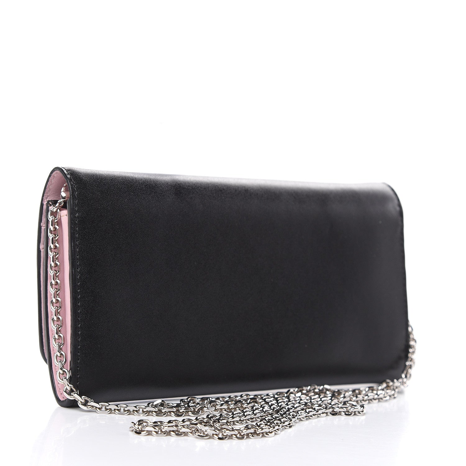 Fendi Calfskin Heart Studded Continental Wallet On Chain Black Red Peonia 3 of 11