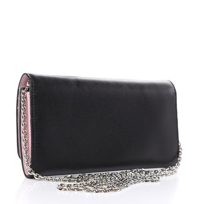 Fendi Calfskin Heart Studded Continental Wallet On Chain Black Red Peonia 3 of 11