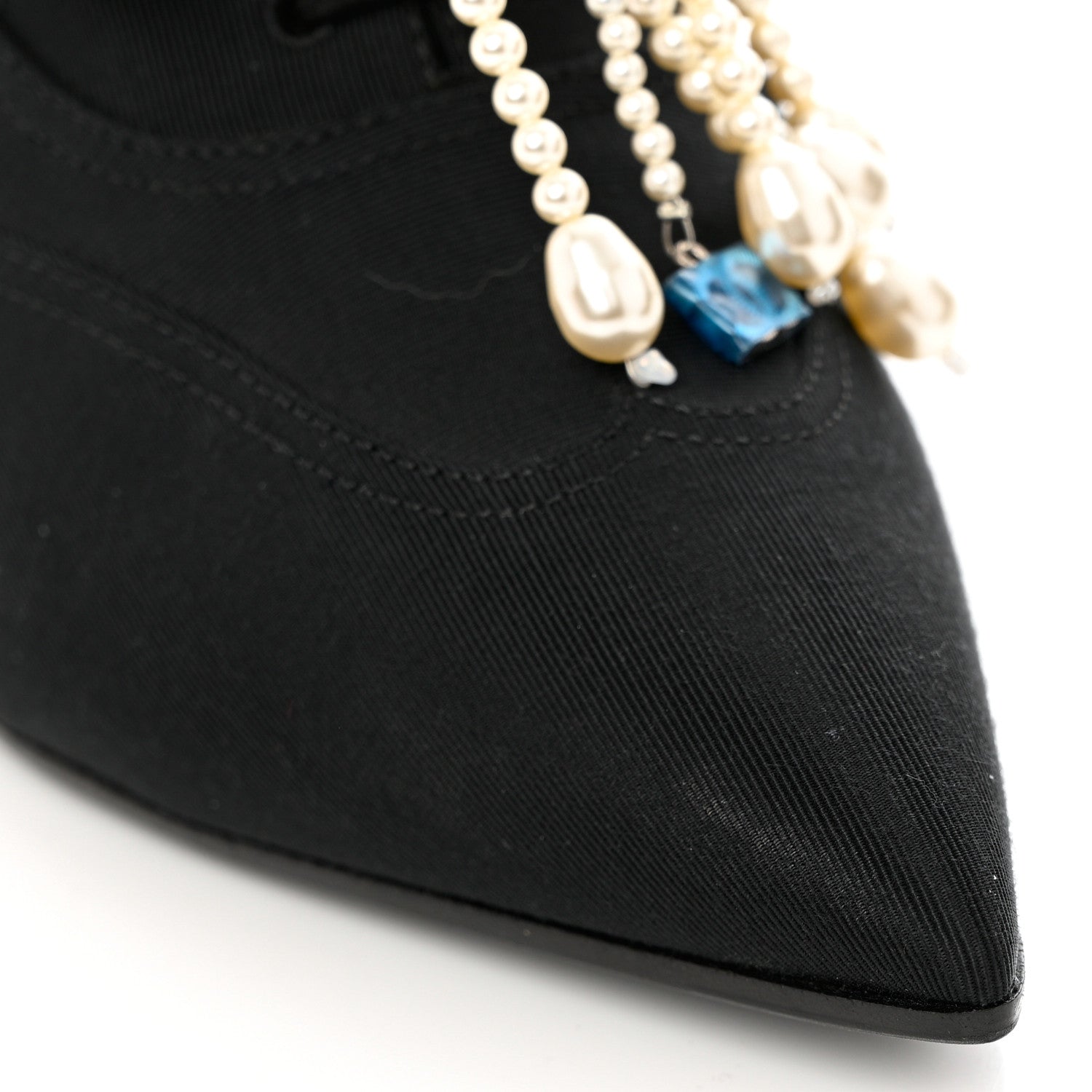 Chanel Grosgrain Pearl Crystal Bow CC Oxford Lace Up Booties 38.5 Black 11 of 11