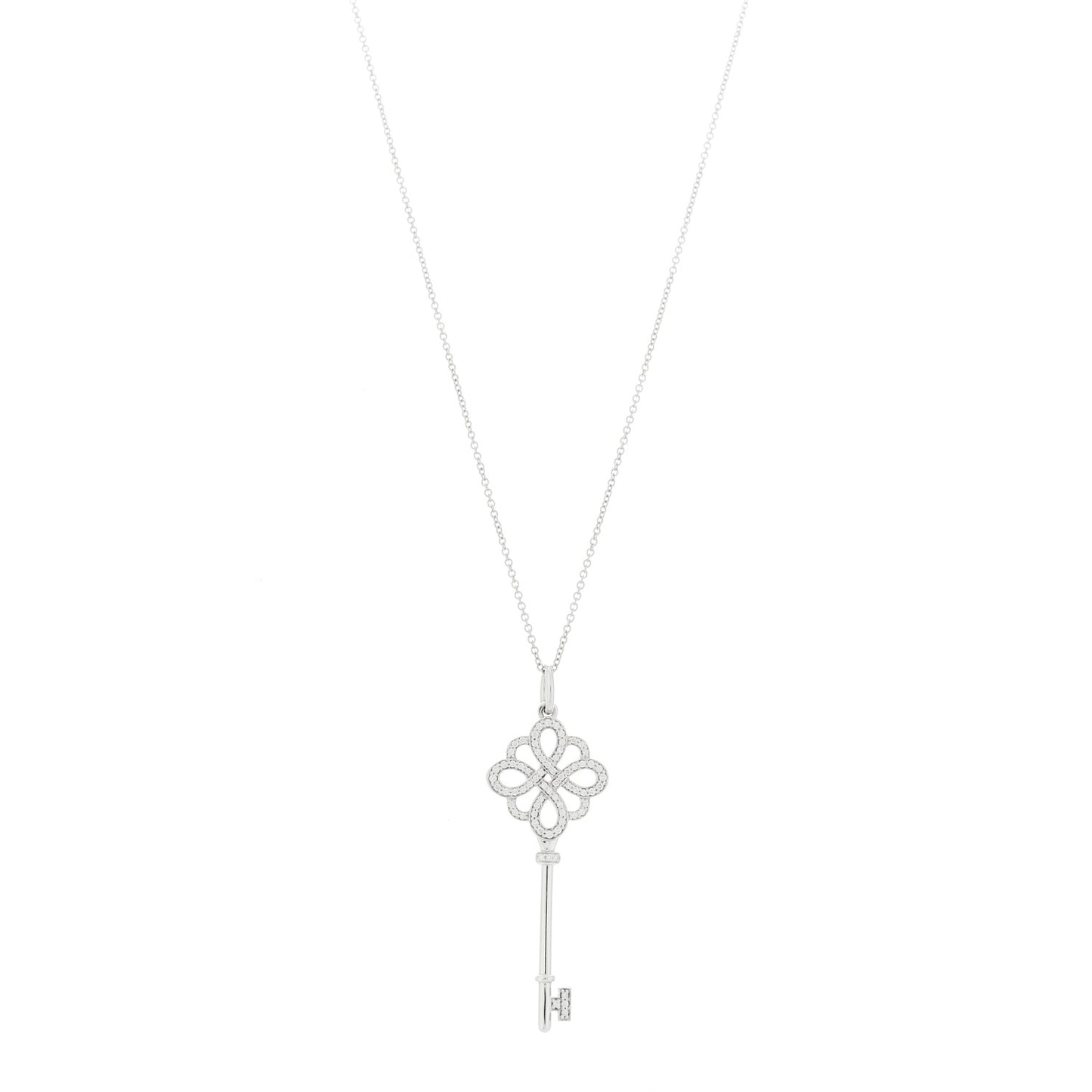 18K White Gold Diamond Knot Key Pendant Necklace