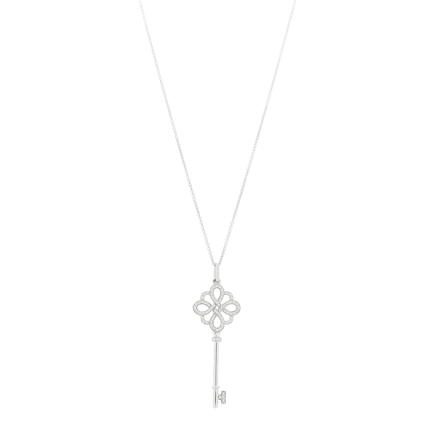 Tiffany 18K White Gold Diamond Knot Key Pendant Necklace 1 of 6