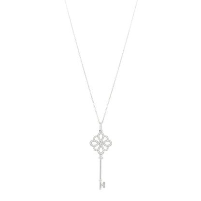 Tiffany 18K White Gold Diamond Knot Key Pendant Necklace 1 of 6