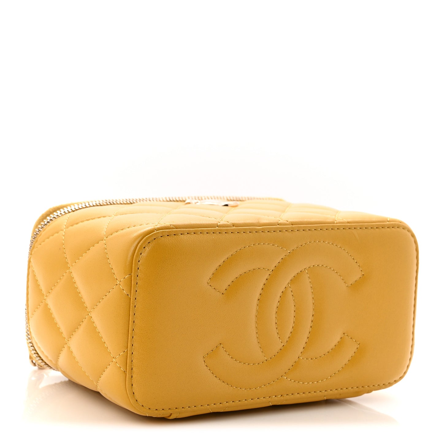 Lambskin Quilted Small Charming Top Handle Vanity Case With Chain Yellow