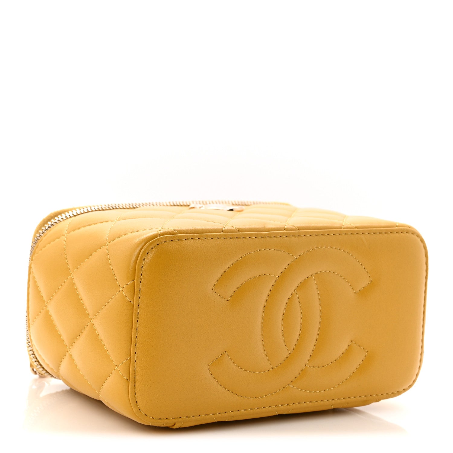 Chanel Lambskin Quilted Small Charming Top Handle Vanity Case With Chain Yellow 4 of 10