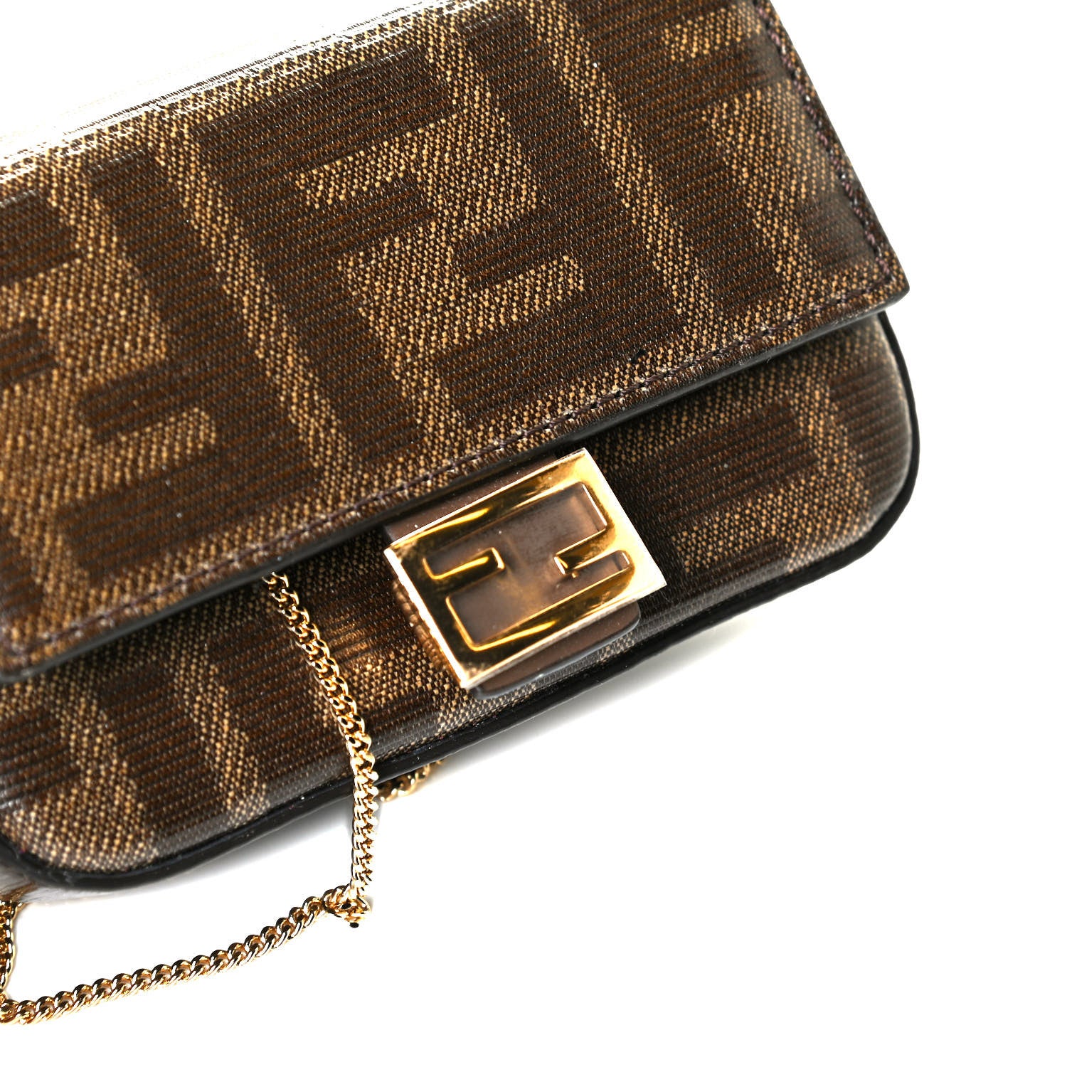 Fendi Glazed Fabric FF 1974 Nano Baguette Charm Mogano Panna 5 of 5