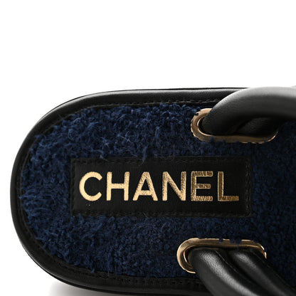 Chanel Lambskin Terry Cloth CC Thong Sandals 36 Black Dark Navy 8 of 11