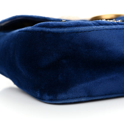 Gucci Velvet Matelasse Embroidered Mini GG Marmont Shoulder Bag Cobalt Blue 9 of 13