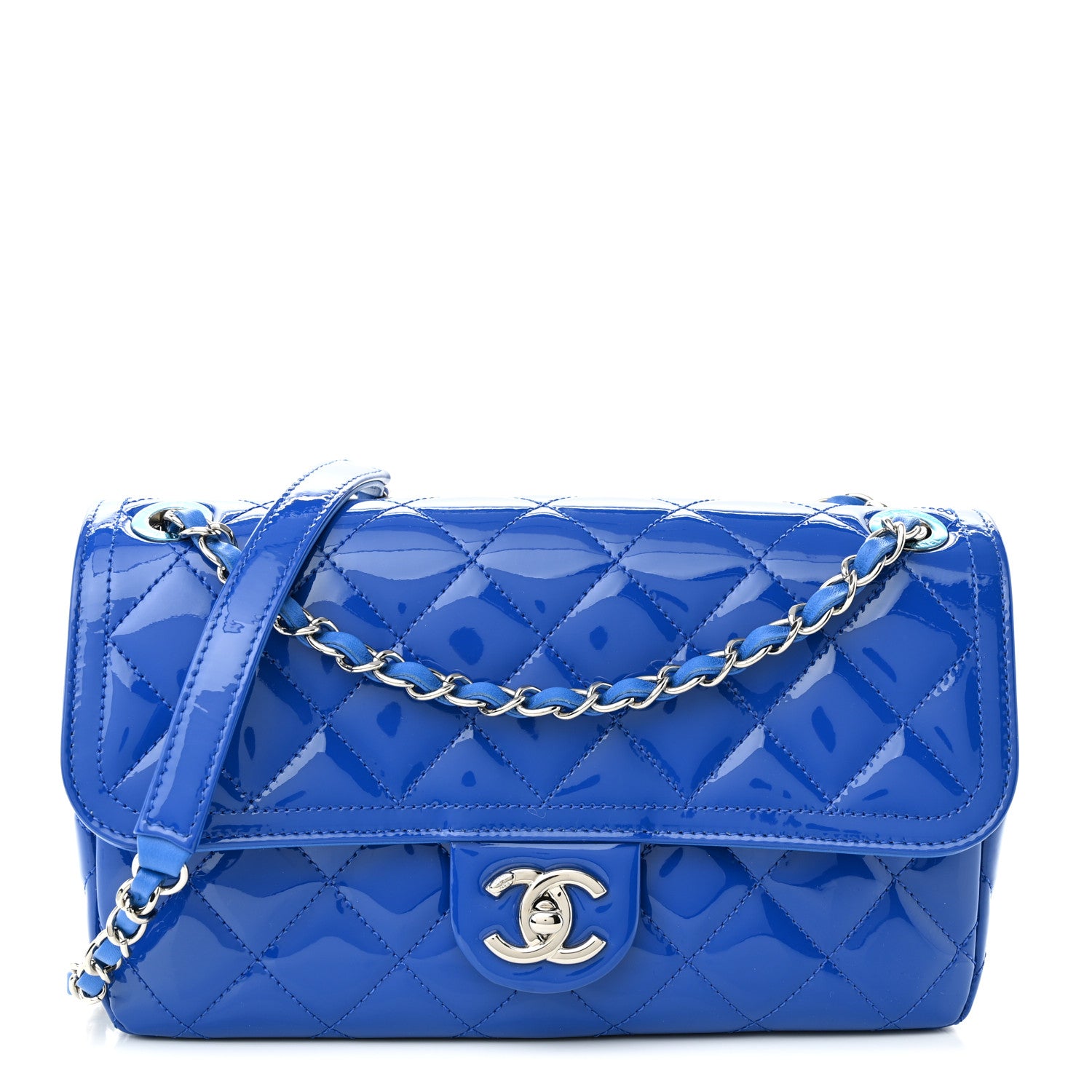 Chanel Patent Quilted Large Coco Shine Flap Blue 1 of 11
