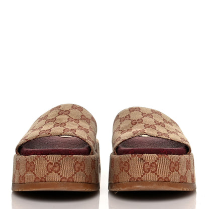 Gucci Canvas GG Monogram Angelina Platform Slide Sandals 38 Beige Ruggine 2 of 10